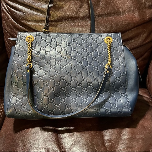 Gucci soft signature tote bag blue pre-owned - Picture 2 of 14